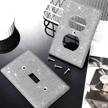 LBER 4 опаковки Сребърен лъскав стенен панел с кристали Капак за превключвател Украсен с кристали диамантен капак за гнездо Издръжлив капак за превключвател