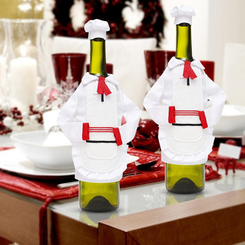 3PC Коледна украса Дрехи на готвача Чанта за бутилка вино Ресторант Дрехи за червено вино Облечете се 6 цветни чаши за вино Wine Savant
