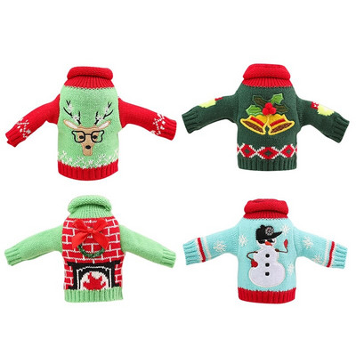 4 ks vianočných krytov na fľaše vína, opakovane použiteľné šaty na fľaše vína, sveter na sviatočnú párty, vianočný stôl, dekorácia domácnosti