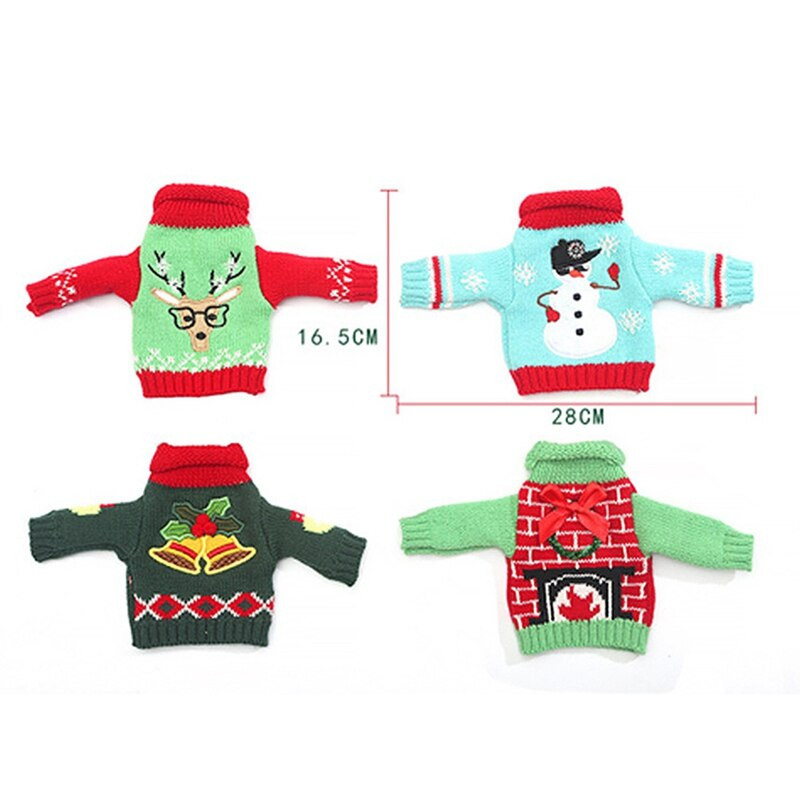 4 ks vianočných krytov na fľaše vína, opakovane použiteľné šaty na fľaše vína, sveter na sviatočnú párty, vianočný stôl, dekorácia domácnosti