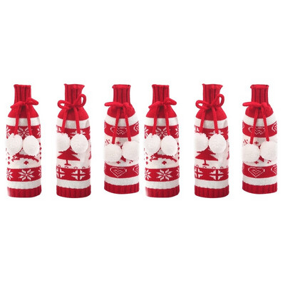 6 ks roztomilých vianočných obalov na fľaše vína, pletených svetrov na fľaše vína na sviatočnú párty, vianočnú dekoráciu stola