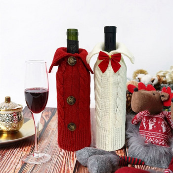 4 бр. Коледни капаци за бутилка вино, плетени винени пуловери, калъфка, рокля за коледна маса, декорации за дома