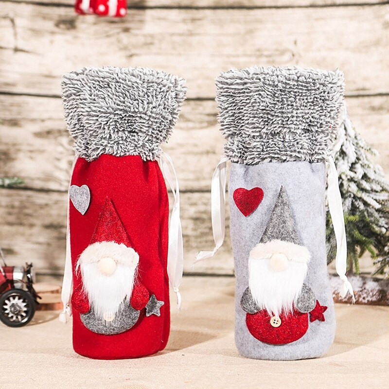 2 db Merry Christmas Gnome borosüveg fedőtáska Mikulás karácsonyi otthoni vacsora party dekoráció