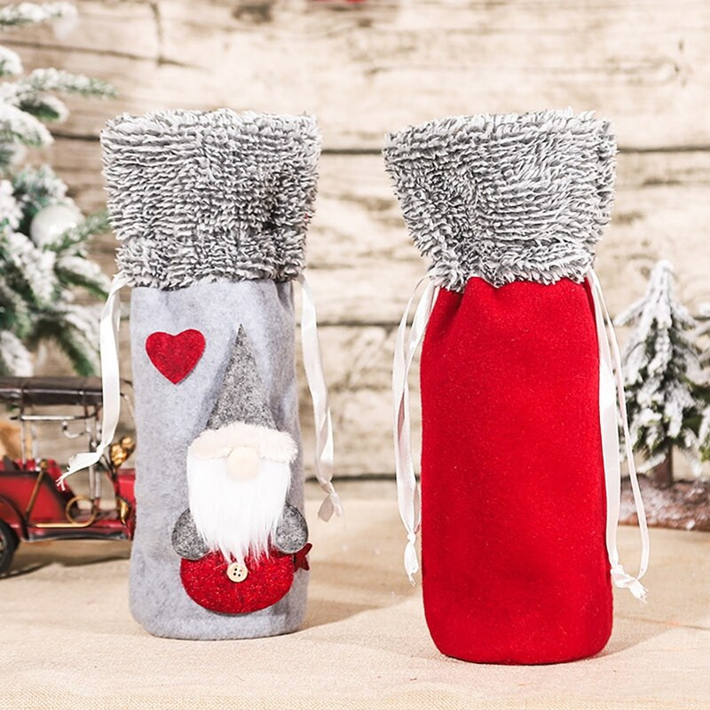 2 db Merry Christmas Gnome borosüveg fedőtáska Mikulás karácsonyi otthoni vacsora party dekoráció