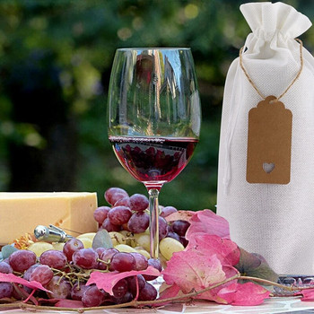 Торбички за вино от чул Торбички за подаръци за вино с шнурове, единични капаци за бутилки вино за многократна употреба с въжета и етикети
