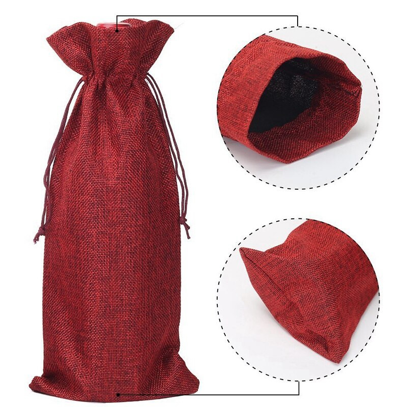 20 bucăți pungi de vin din iută, 13,7 x 5,9 inci, pungi de cadou pentru sticle de vin din Hessian cu șnur (roșu vin)