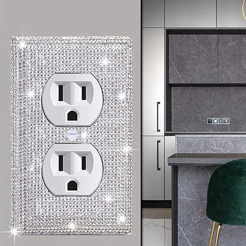 4 Πακέτο Ασημί γυαλιστερό κάλυμμα διακόπτη πάνελ τοίχου από στρας Διακοσμημένο με κρύσταλλο Κάλυμμα πρίζας με διαμάντια ανθεκτικό κάλυμμα διακόπτη