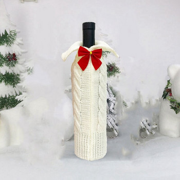 4 τμχ Χριστουγεννιάτικες τσάντες για κάλυμμα μπουκαλιού κρασιού Πλεκτό πουλόβερ κρασιού Κάλυμμα Φόρεμα για Χριστουγεννιάτικο τραπέζι Διακοσμήσεις σπιτιού