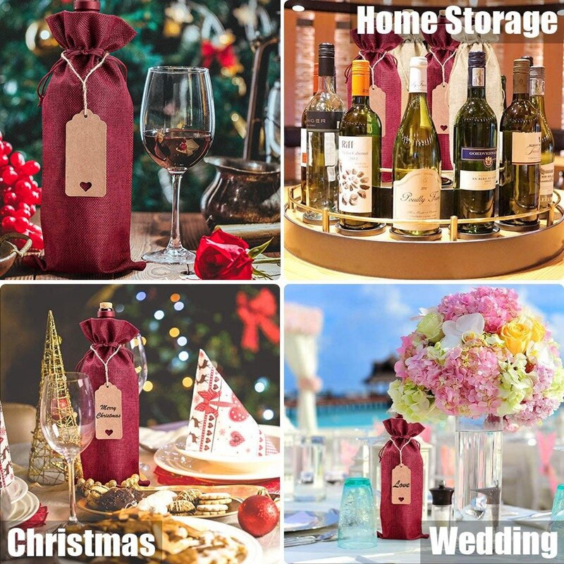 Vyno maišeliai Vyno maišeliai Vyno dovanų maišeliai, 20 vnt vyno butelių maišeliai su raišteliu, etikete ir virve, daugkartiniai vyno butelių dangtelių maišeliai