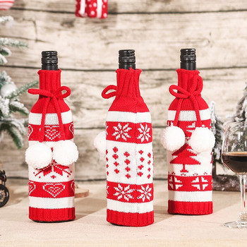 6PCS Сладък коледен калъф за бутилка вино Плетен пуловер за бутилка вино за празнично парти Коледна маса Декорация на дома