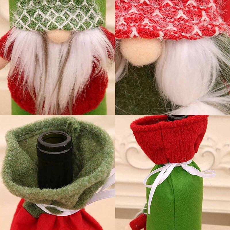2 ks vianočných svetrov, obal na fľašu vína, opakovane použiteľné tašky na fľaše vína na sviatočnú párty, vianočný stôl, dekorácia domácnosti