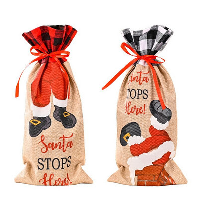 2 komada božićnih navlaka za boce vina, Djed Mraz se penje na bocu crvenog vina za stol za božićnu zabavu, kućne dekoracije