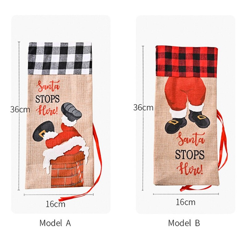 2 komada božićnih navlaka za boce vina, Djed Mraz se penje na bocu crvenog vina za stol za božićnu zabavu, kućne dekoracije