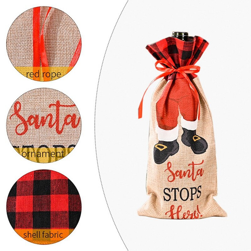 2 komada božićnih navlaka za boce vina, Djed Mraz se penje na bocu crvenog vina za stol za božićnu zabavu, kućne dekoracije