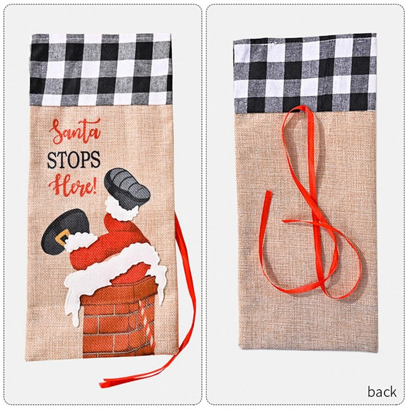 2 komada božićnih navlaka za boce vina, Djed Mraz se penje na bocu crvenog vina za stol za božićnu zabavu, kućne dekoracije