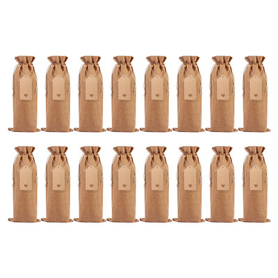 16 ks jutových vrecúšok na fľaše vína, vianočná dekorácia, sťahovacie šnúrky na fľaše šampanského, darčekové balenie, taška na víno na svadobnú hostinu