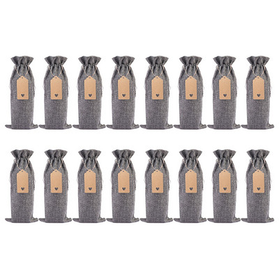 16 ks jutových vrecúšok na fľaše vína, vianočná dekorácia, sťahovacie šnúrky na fľaše šampanského, darčekové balenie, taška na víno na svadobnú hostinu