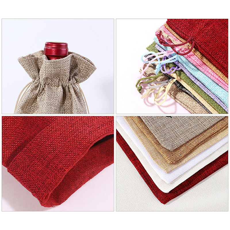 16 ks jutových vrecúšok na fľaše vína, vianočná dekorácia, sťahovacie šnúrky na fľaše šampanského, darčekové balenie, taška na víno na svadobnú hostinu