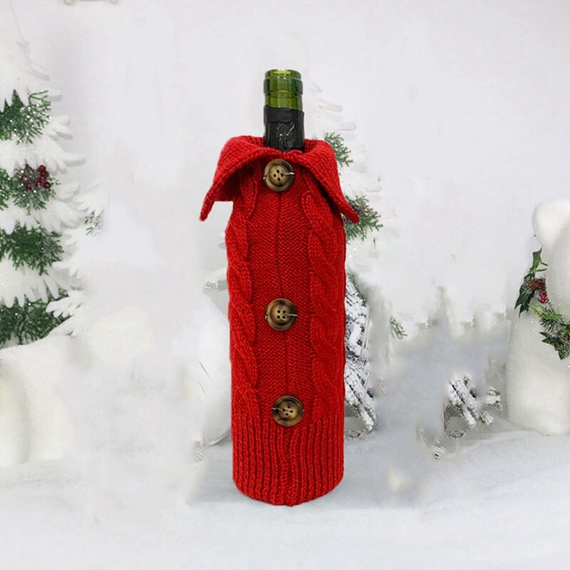 2 ks vianočných obalov na fľaše vína, pletených obalov na svetre na víno, šiat na vianočný jedálenský stôl, dekorácie do domácnosti