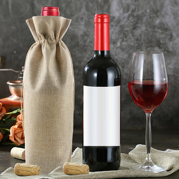 Σετ μπουκαλιών κρασιού λινό 16 τμχ Σετ μπουκάλι κρασιού μανίκι λινό Ετικέτα κόκκινου κρασιού Τσάντα συσκευασίας #t1g