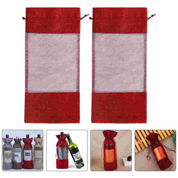 Τσάντες τσάντες για μπουκάλι Χριστουγεννιάτικο δώρο με κορδόνια λινάτσα Χριστουγεννιάτικα καλύμματα εορταστικών επαναχρησιμοποιήσιμων λινά κόκκινα σαμπάνια με σαμπάνια Craftdiy γιούτα
