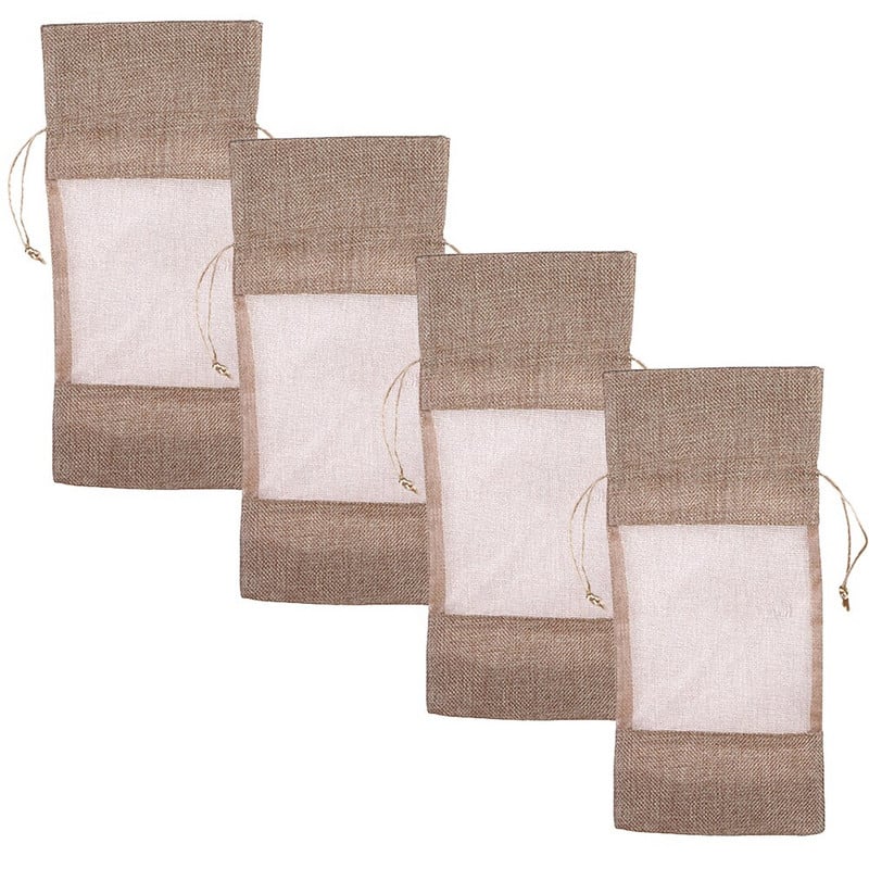 Krepšys Butelis Krepšiai Kalėdų raišteliai Dovanų audinys Kalėdų dangteliai Šventiniai Daugkartinio naudojimo lininiai Raudoni Organza Šampano Įvyniojimai Craftdiy Džiutas