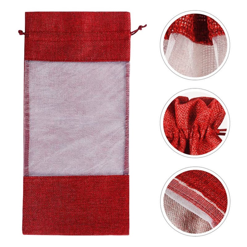 Krepšys Butelis Krepšiai Kalėdų raišteliai Dovanų audinys Kalėdų dangteliai Šventiniai Daugkartinio naudojimo lininiai Raudoni Organza Šampano Įvyniojimai Craftdiy Džiutas