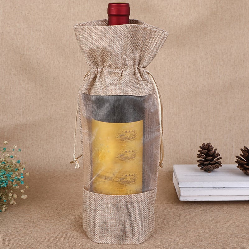 Krepšys Butelis Krepšiai Kalėdų raišteliai Dovanų audinys Kalėdų dangteliai Šventiniai Daugkartinio naudojimo lininiai Raudoni Organza Šampano Įvyniojimai Craftdiy Džiutas