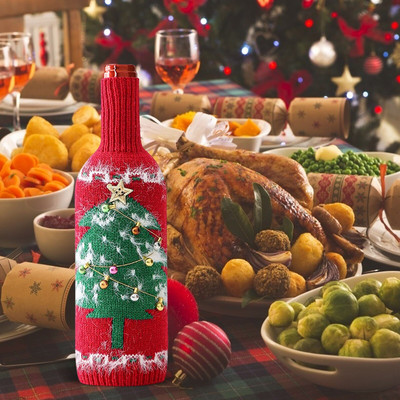 Cover TreeWine Knitted Wine Christmas Cover Bottle Snowman Home Wine Chiller Подаръчен комплект Colo Champagne Flutes Безжична отварачка за вино