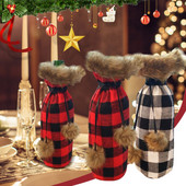 Vianočné kockované kryty na fľaše vína Buffalo, sviatočné víno a poháre na víno pre dievčatá, gravírované poháre na šampanské, silikónové poháre na víno