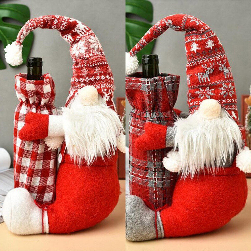 Vianočné kreslené postavičky Santa Claus, obal na fľašu vína, vianočné držiaky na víno, poháre na šampanské, vintage vianočné doplnky na víno.