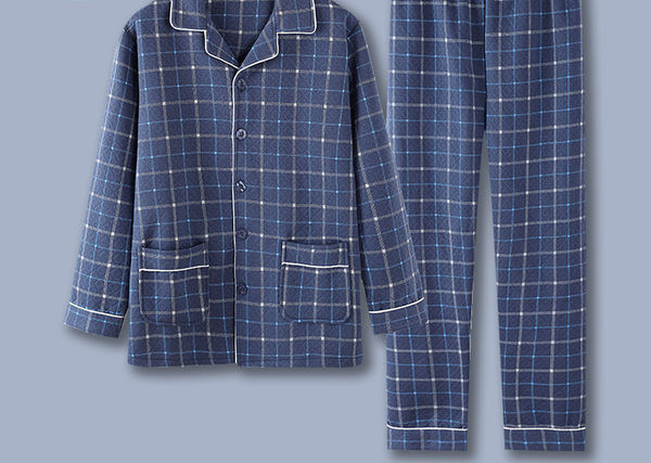 Vyriška languota pižama su klasikine apykakle ir kišene