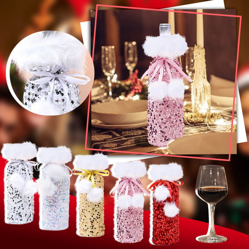 Víno Sequin Beam Dekorácia na fľašu vína h Vianočné dezertné poháre na víno Sada 4 úzkych pohárov na víno Celý pohár na fľašu vína