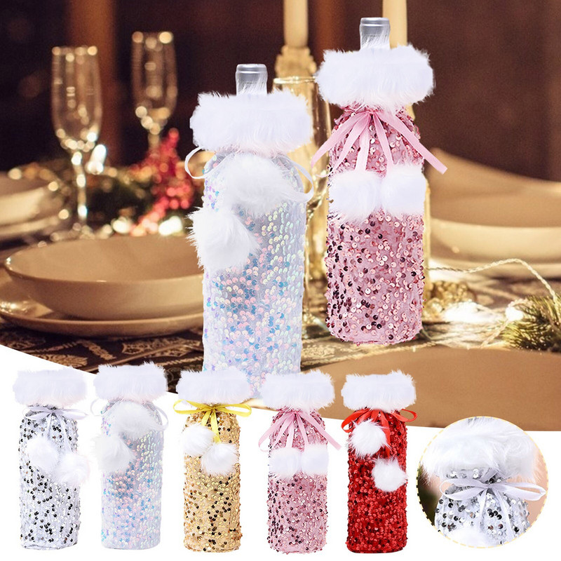 Víno Sequin Beam Dekorácia na fľašu vína h Vianočné dezertné poháre na víno Sada 4 úzkych pohárov na víno Celý pohár na fľašu vína