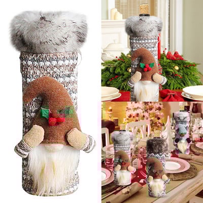 Kalėdų vyno butelio dangtelis beveidis lėlė Raudonojo vyno pakavimo maišelis Ilgas karšto vyno stiklas Doodle Vyno taurė Vyno taurė butelio