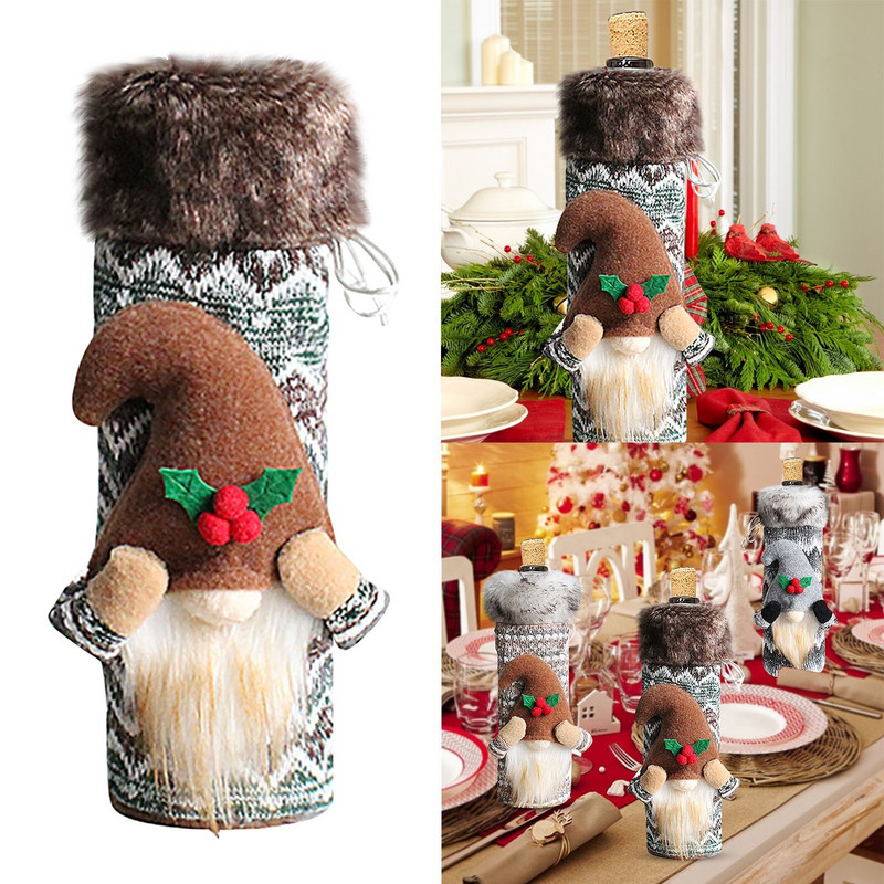 Kalėdų vyno butelio dangtelis beveidis lėlė Raudonojo vyno pakavimo maišelis Ilgas karšto vyno stiklas Doodle Vyno taurė Vyno taurė butelio