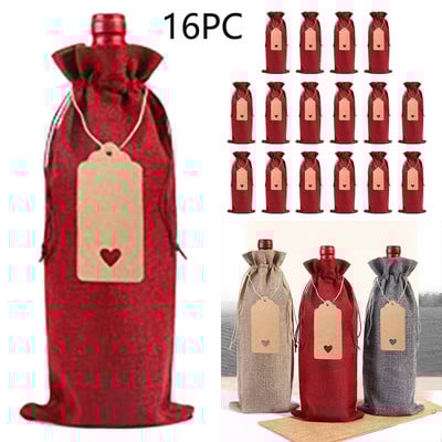 Navlake za vinske boce Vreća za blagdanske poklone, rođendanske poklon kutije za čaše za vino, 16 kom lanene torbe za boce vina Set platnenih rukava za boce vina