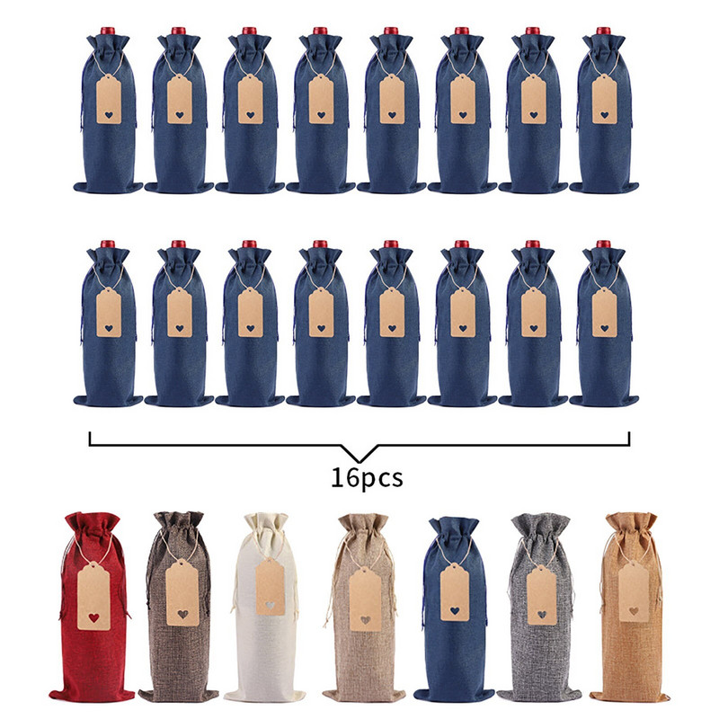 Baccarat čaše za vino 16PC Lanena torba za bocu vina Set rukava za bocu vina Lanena oznaka Vrećica za pakiranje crvenog vina