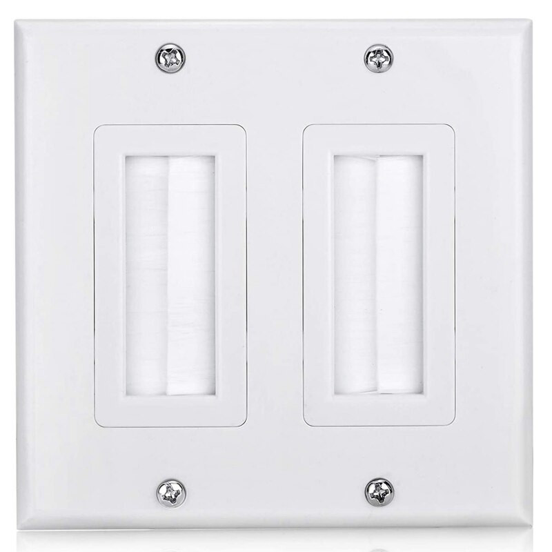 Balenie 4 kusov dvojitých kefových dosiek na káble, nástenná doska s kefovými doskami, priechodná vložka pre 2-gangovú zásuvku s popruhom na prístup k káblom