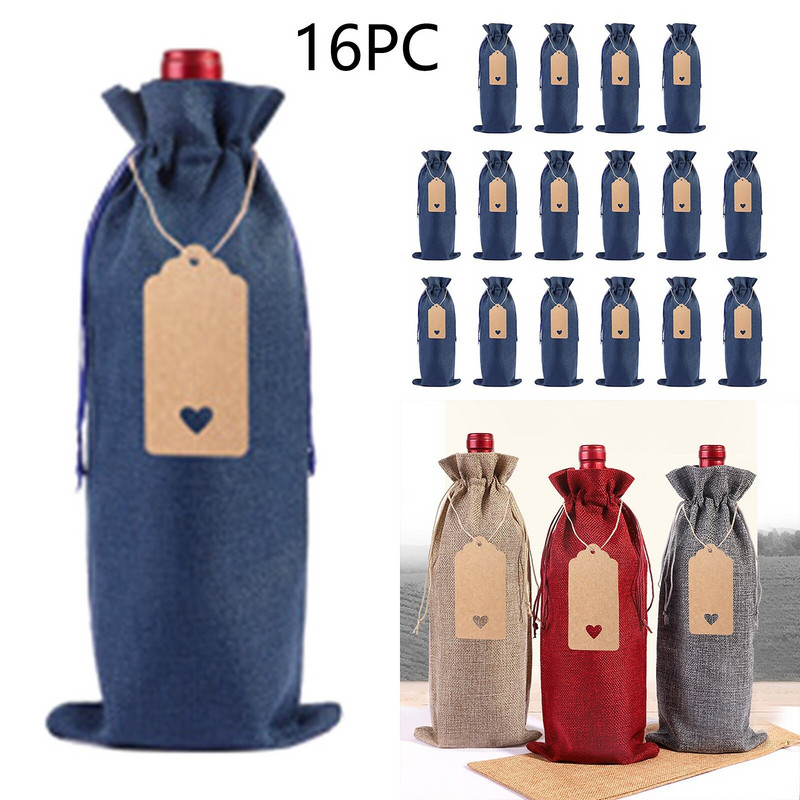 16 vnt Lininis vyno butelių maišelių rinkinys Vyno butelio rankovės Lino etiketė Raudonasis vynas Dviratis Vyno stiklas Aeruojantis vyno taurė Puodo galvutė Vyno taurė