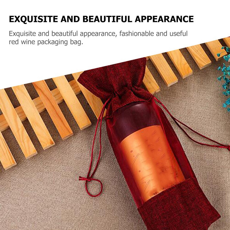 Krepšys Butelių Krepšiai Kalėdų raišteliai Dovanų audeklo Kalėdų Užvalkalai Šventiniai Daugkartinio naudojimo lininiai Raudoni Organza Šampano vyniojimo maišeliai