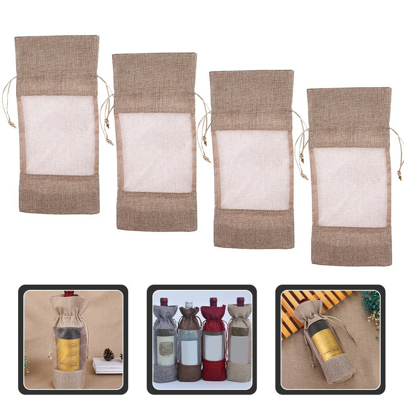 Krepšys Butelių Krepšiai Kalėdų raišteliai Dovanų audeklo Kalėdų Užvalkalai Šventiniai Daugkartinio naudojimo lininiai Raudoni Organza Šampano vyniojimo maišeliai