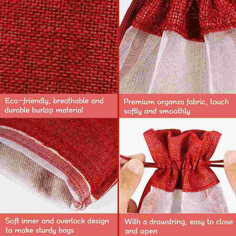 Krepšys Butelių Krepšiai Kalėdų raišteliai Dovanų audeklo Kalėdų Užvalkalai Šventiniai Daugkartinio naudojimo lininiai Raudoni Organza Šampano vyniojimo maišeliai