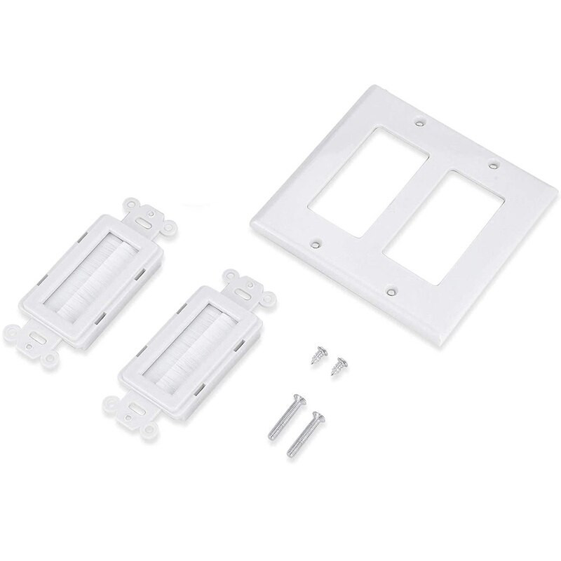 4 Pack Πλάκα διπλής βούρτσας Καλώδιο Πλάκα τοίχου Βούρτσα Πλάκα τοίχου Πέρασμα από Ένθετο για 2 Gang Cable Access Strap Πρίζα τοίχου