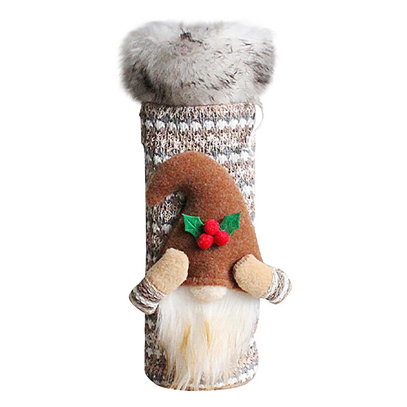 Vianočný uzáver na fľašu vína, beztvárová bábika, balenie červeného vína, taška s dlhými vlasmi, vianočný uzáver na víno, stolové dekorácie BT