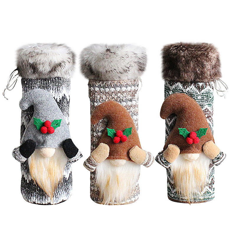 Vianočný uzáver na fľašu vína, beztvárová bábika, balenie červeného vína, taška s dlhými vlasmi, vianočný uzáver na víno, stolové dekorácie BT