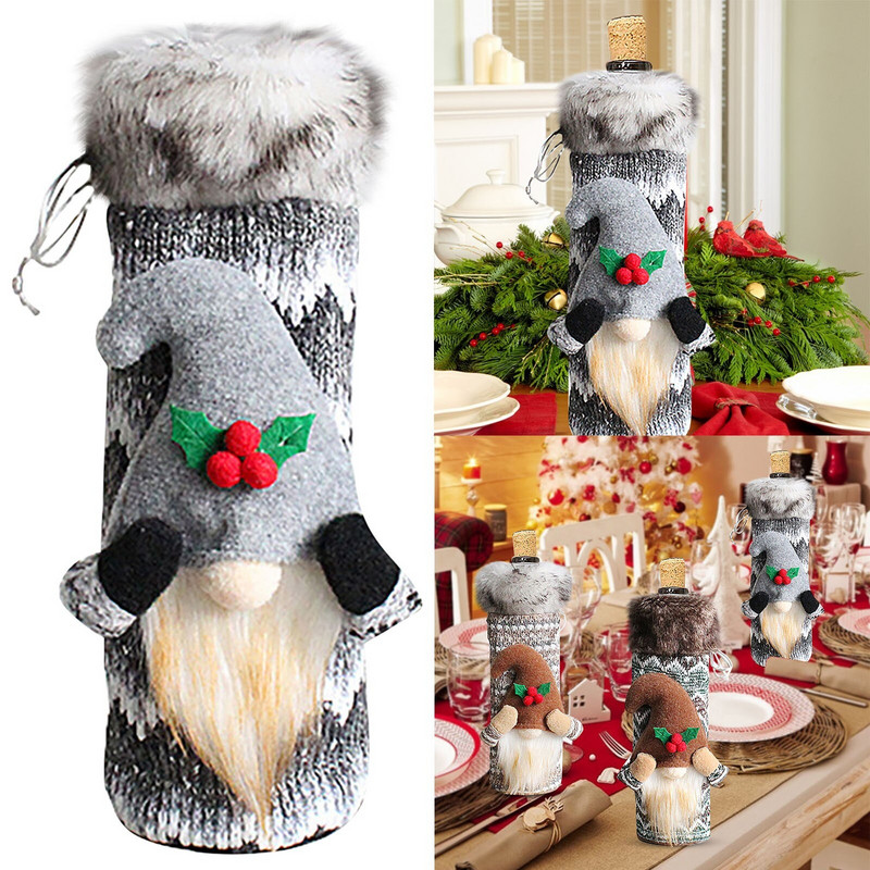 Vianočný uzáver na fľašu vína, beztvárová bábika, balenie červeného vína, taška s dlhými vlasmi, vianočný uzáver na víno, stolové víno, gadgety pre ženy