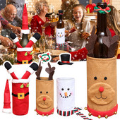 Set de sticle de vin de Crăciun Haine pentru sticle de vin Necesități zilnice de Crăciun Geantă pentru sticle de vin de Crăciun Set de 12 pahare de vin