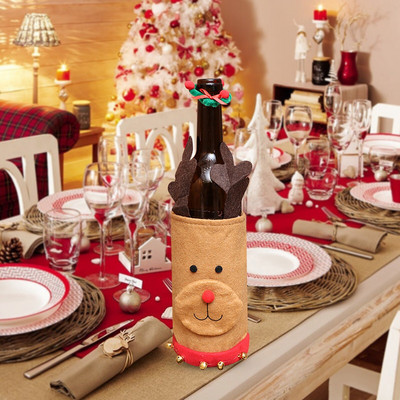 Set de sticle de vin de Crăciun Haine pentru sticle de vin Necesități zilnice de Crăciun Geantă pentru sticle de vin de Crăciun Set de 12 pahare de vin