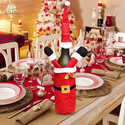 Set de sticle de vin de Crăciun Haine pentru sticle de vin Necesități zilnice de Crăciun Geantă pentru sticle de vin de Crăciun Set de 12 pahare de vin